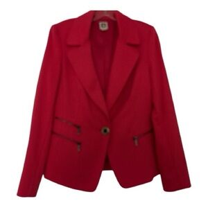 ANNE KLEIN blazer,size 10, soft knit, red-pink, zip pockets, one button closure